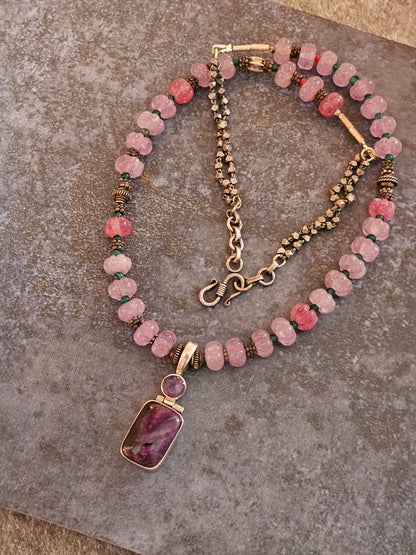 Jade string with purple Amethyst necklace