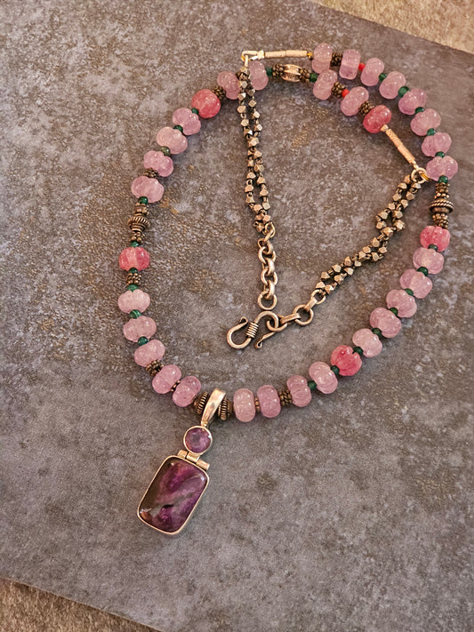Jade string with purple Amethyst necklace