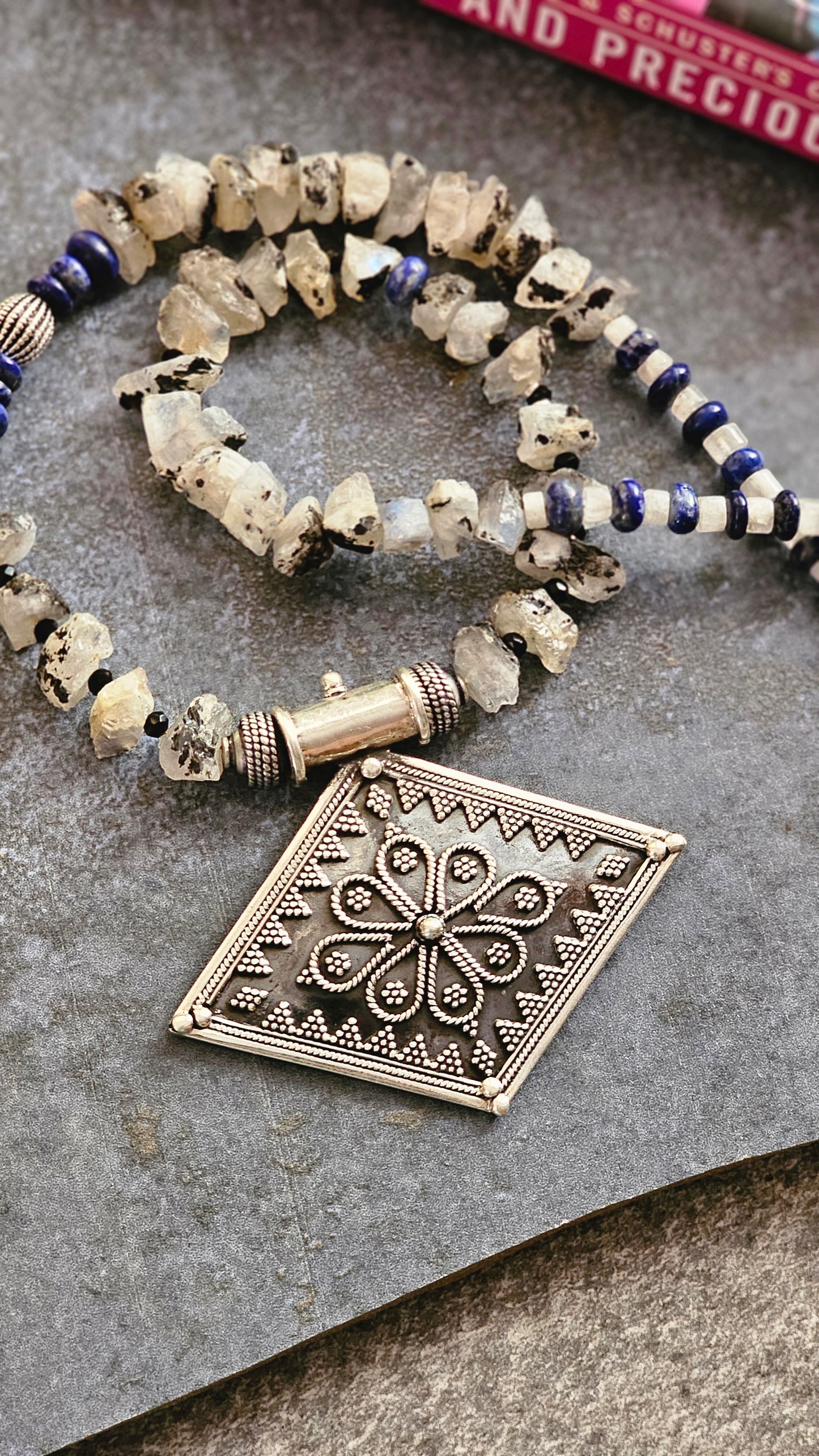 Soul Strung | Rough Rainbow Moonstone & Rawa Silver Necklace