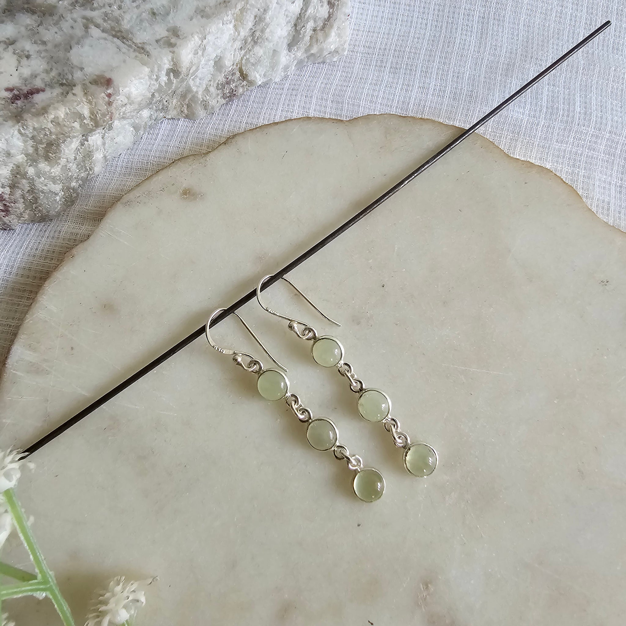 Silver 92.5 cut green sapphire earrings