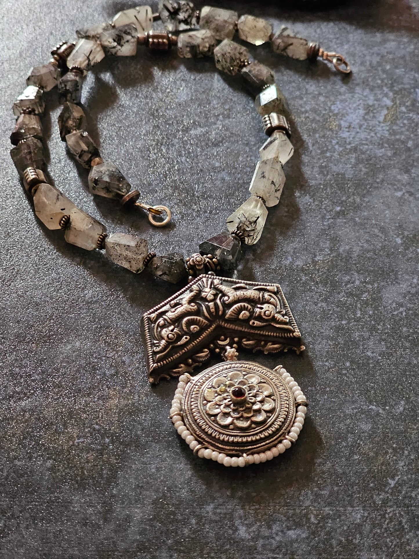 Black Rutilated quartz gemstone necklace nakash pendant