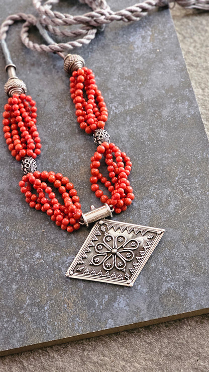 Corals and Rawa work tribal pendant