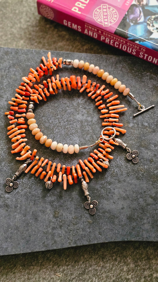 Italian Branch Coral & Silver Fish Necklace