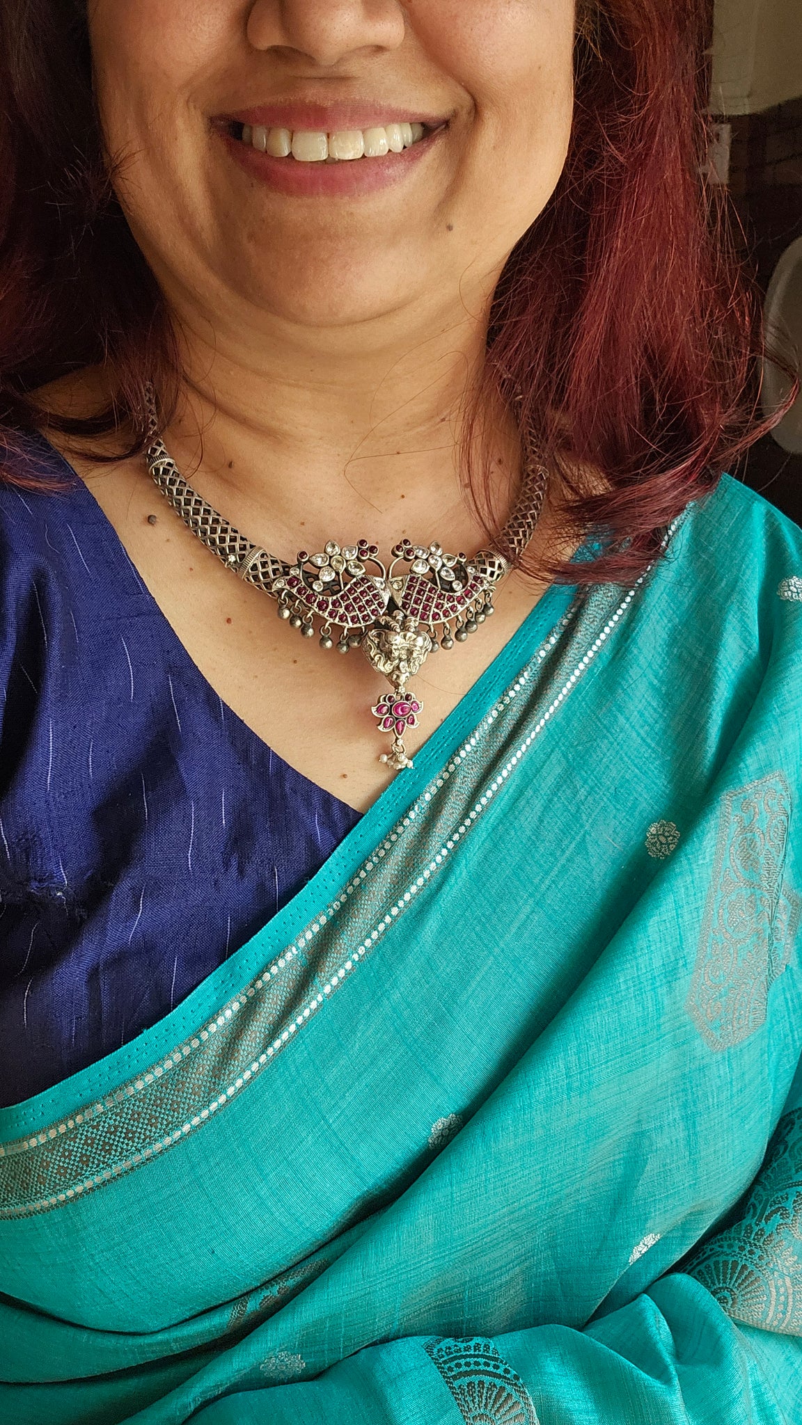 Silver 92.5 Bali Silver Hasli with Kemp Fish Motifs & Kritimukha | 92.5 Silver Fusion Jewelry