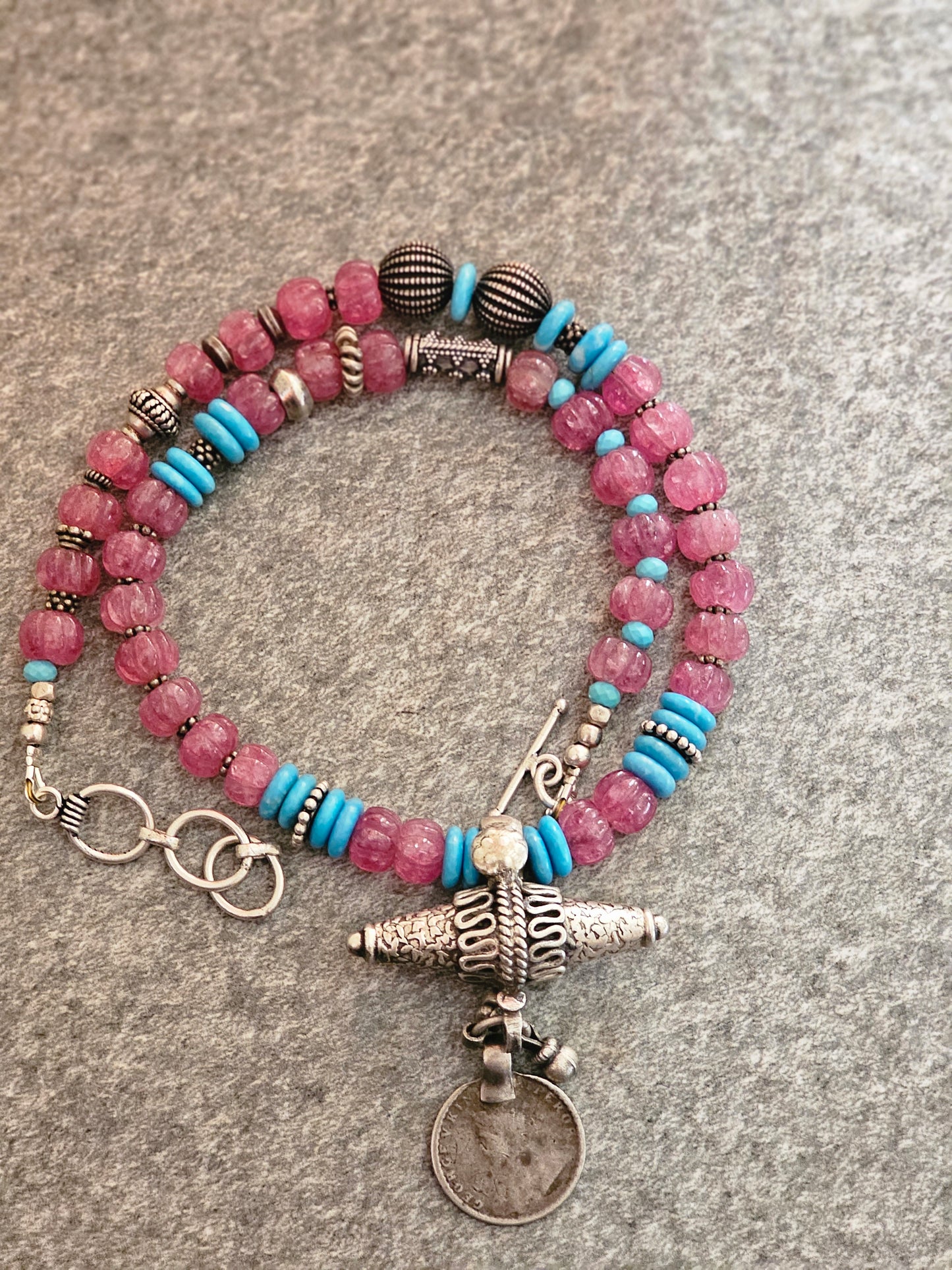 Vintage silver Indian Rupee coin necklace