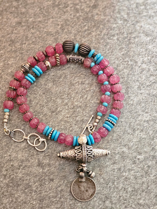 Vintage silver Indian Rupee coin necklace