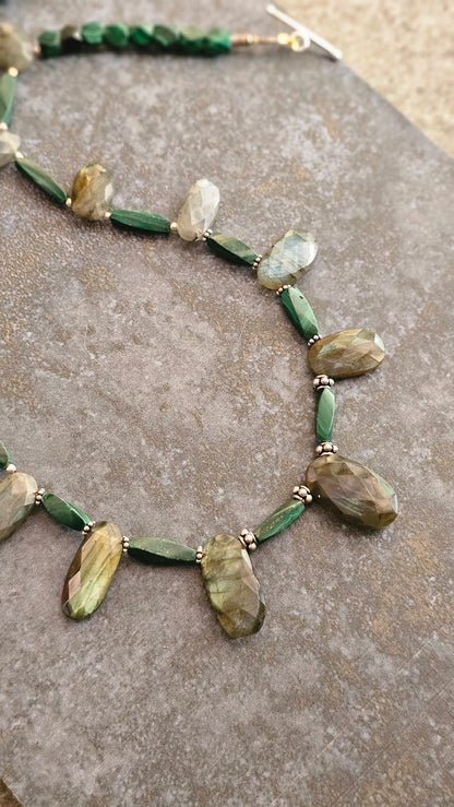 Oddly Enough — Labradorite & Green Gemstone Necklace