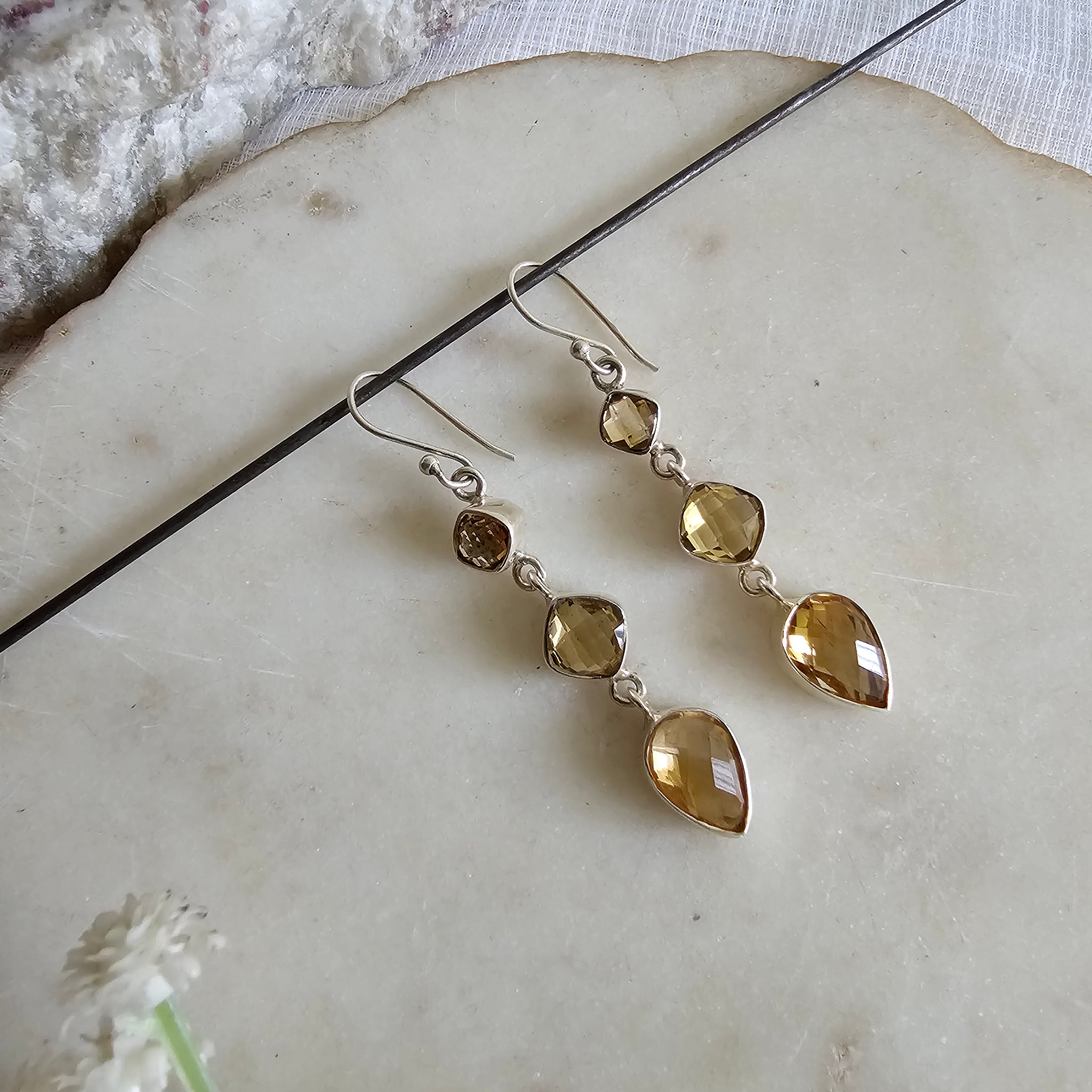 Silver 92.5 cut citrine earrings