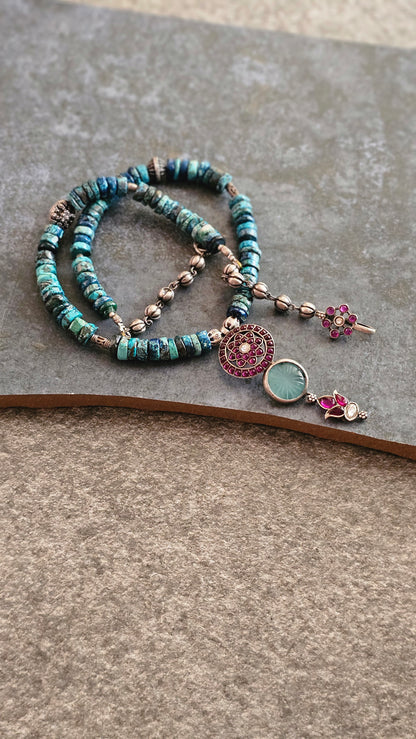 Azurite gemstone kempu pendant necklace