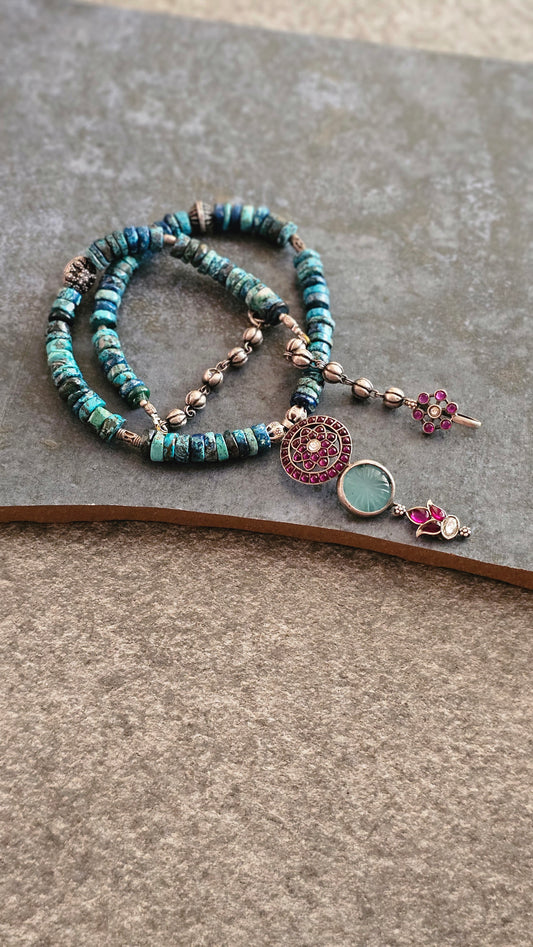 Azurite gemstone kempu pendant necklace