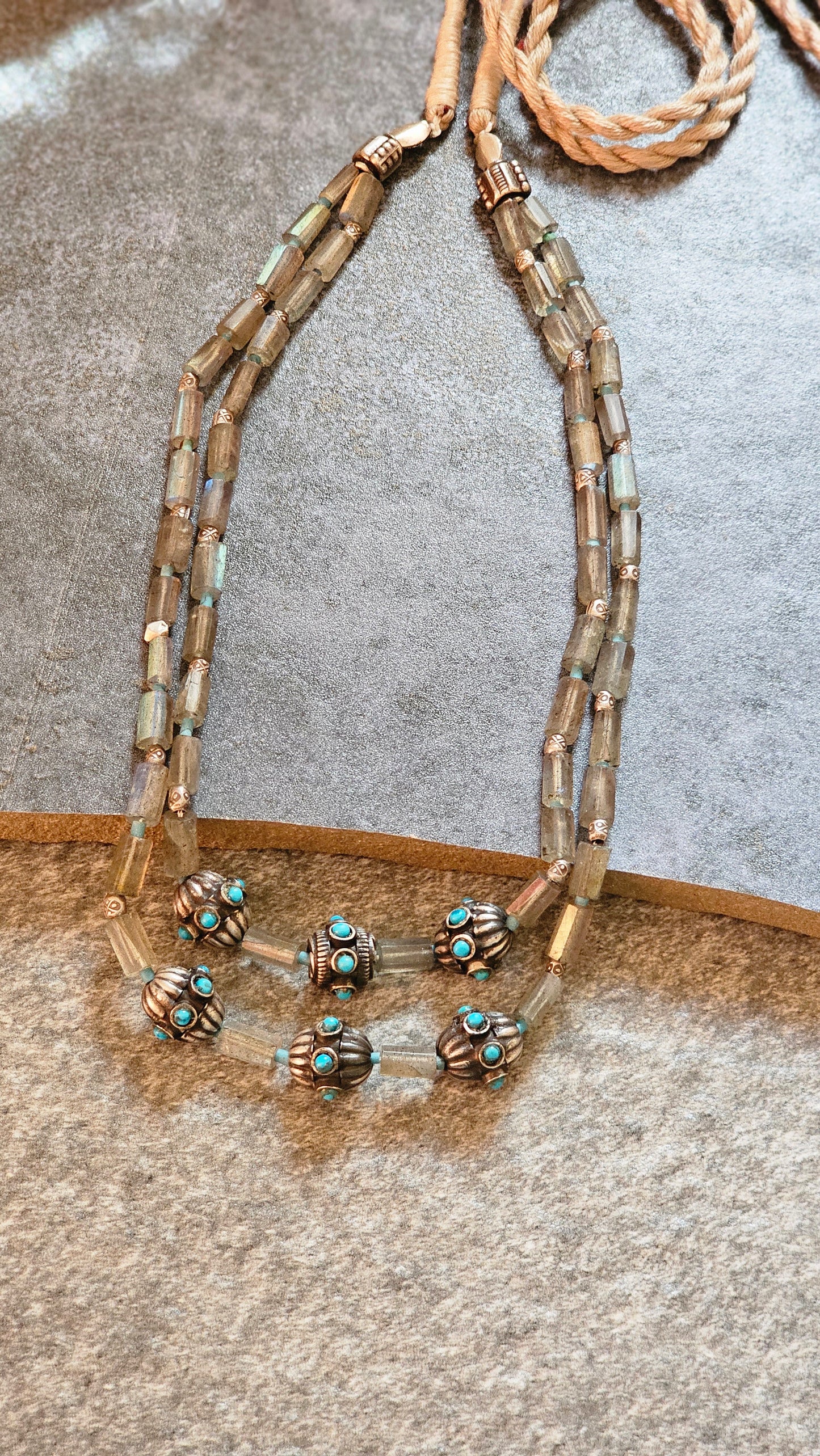 Labrodrite Gemstone necklace with turquoise
