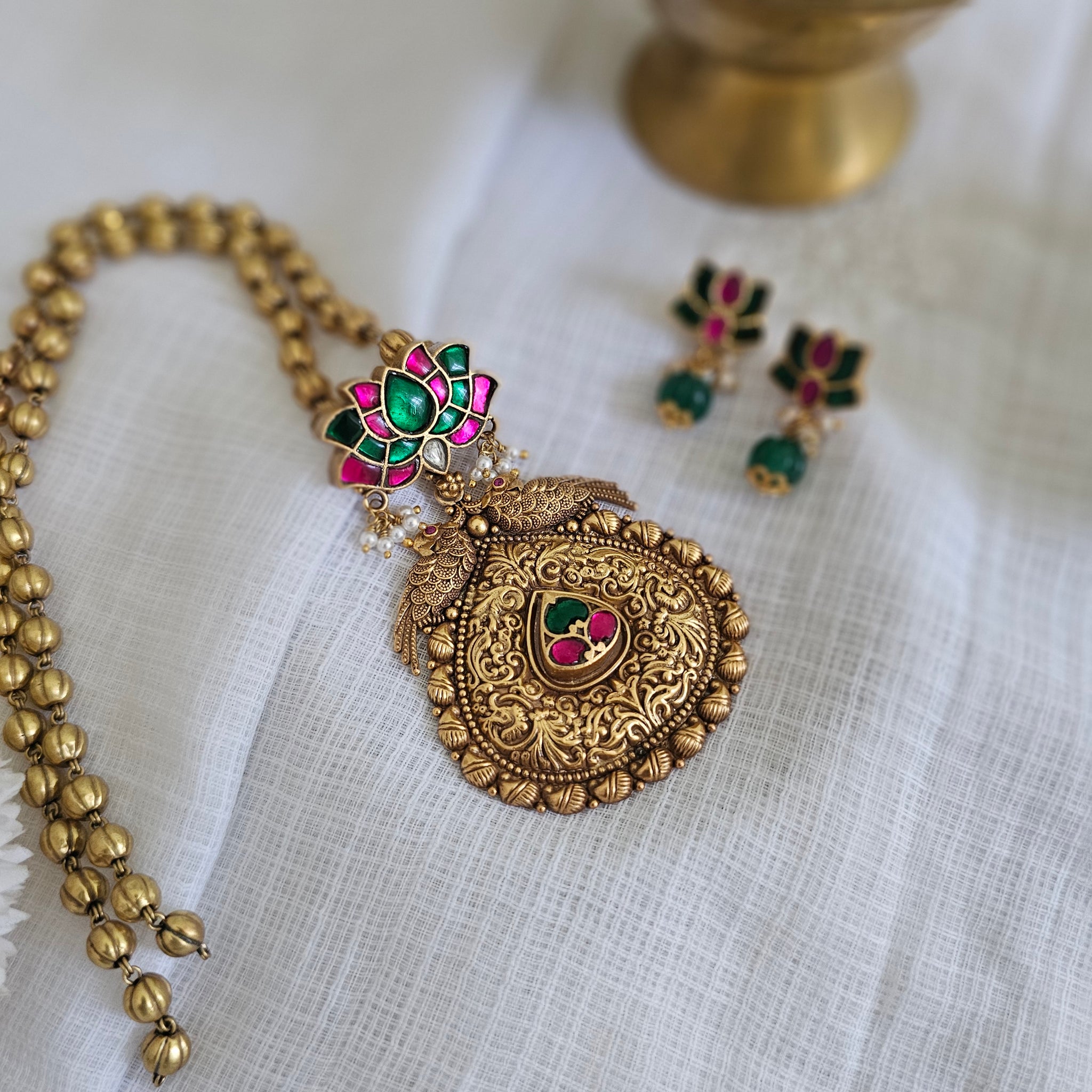 Silver 92.5 kundan gold polish necklace set