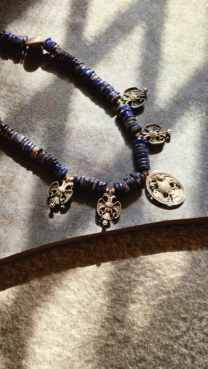 Lapis lazuli necklace gandaberunda pendants