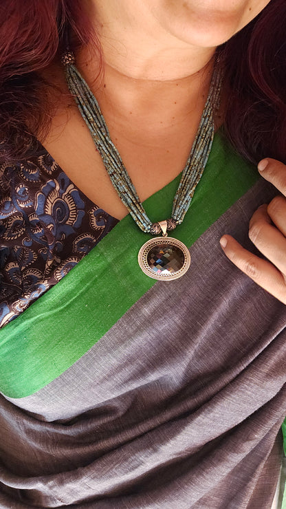 Afghani Turquoise strings with Smoky Topaz pendant necklace