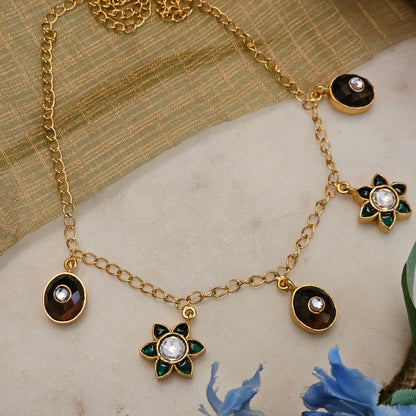 Silver 92.5 gold polish kundan inlay charm necklace