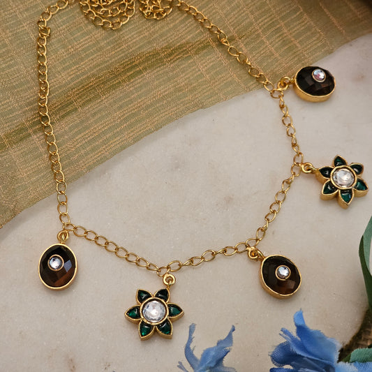 Silver 92.5 gold polish kundan inlay charm necklace