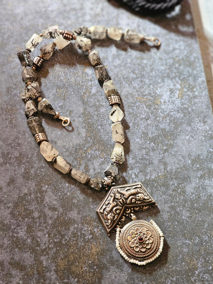 Black Rutilated quartz gemstone necklace nakash pendant