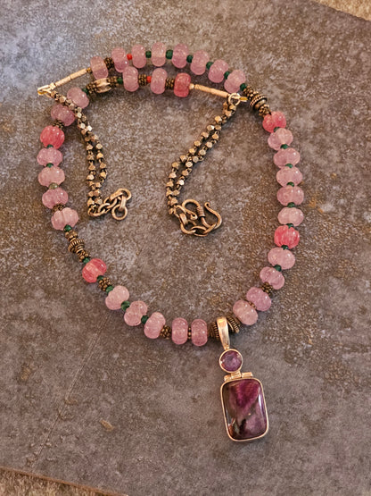 Jade string with purple Amethyst necklace