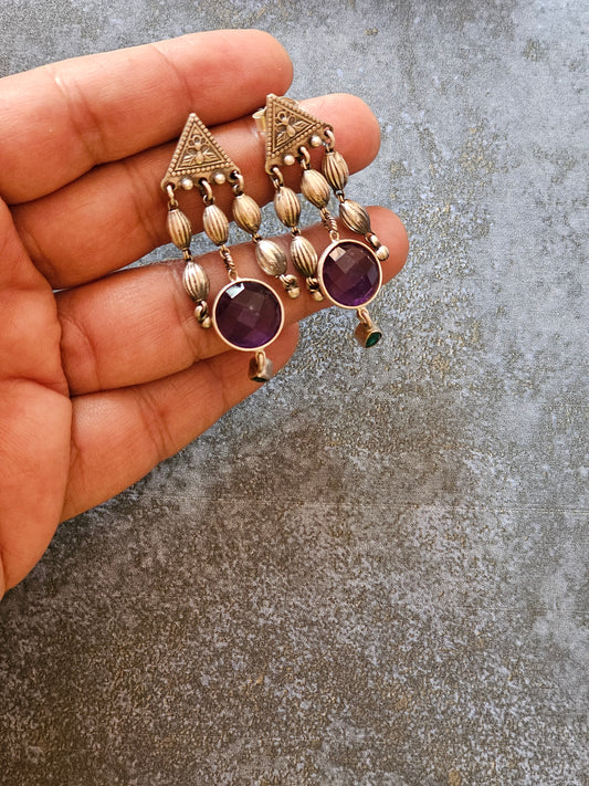 Amethyst green onyx silver earrings