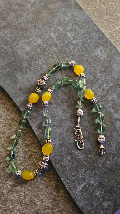 Fluorite and Citrine gemstones necklace