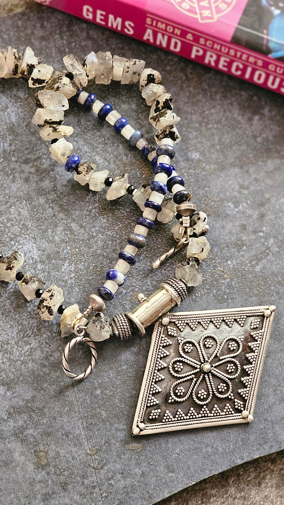 Soul Strung | Rough Rainbow Moonstone & Rawa Silver Necklace