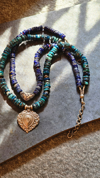 Lapis lazuli and Azurite necklace tribal pendants