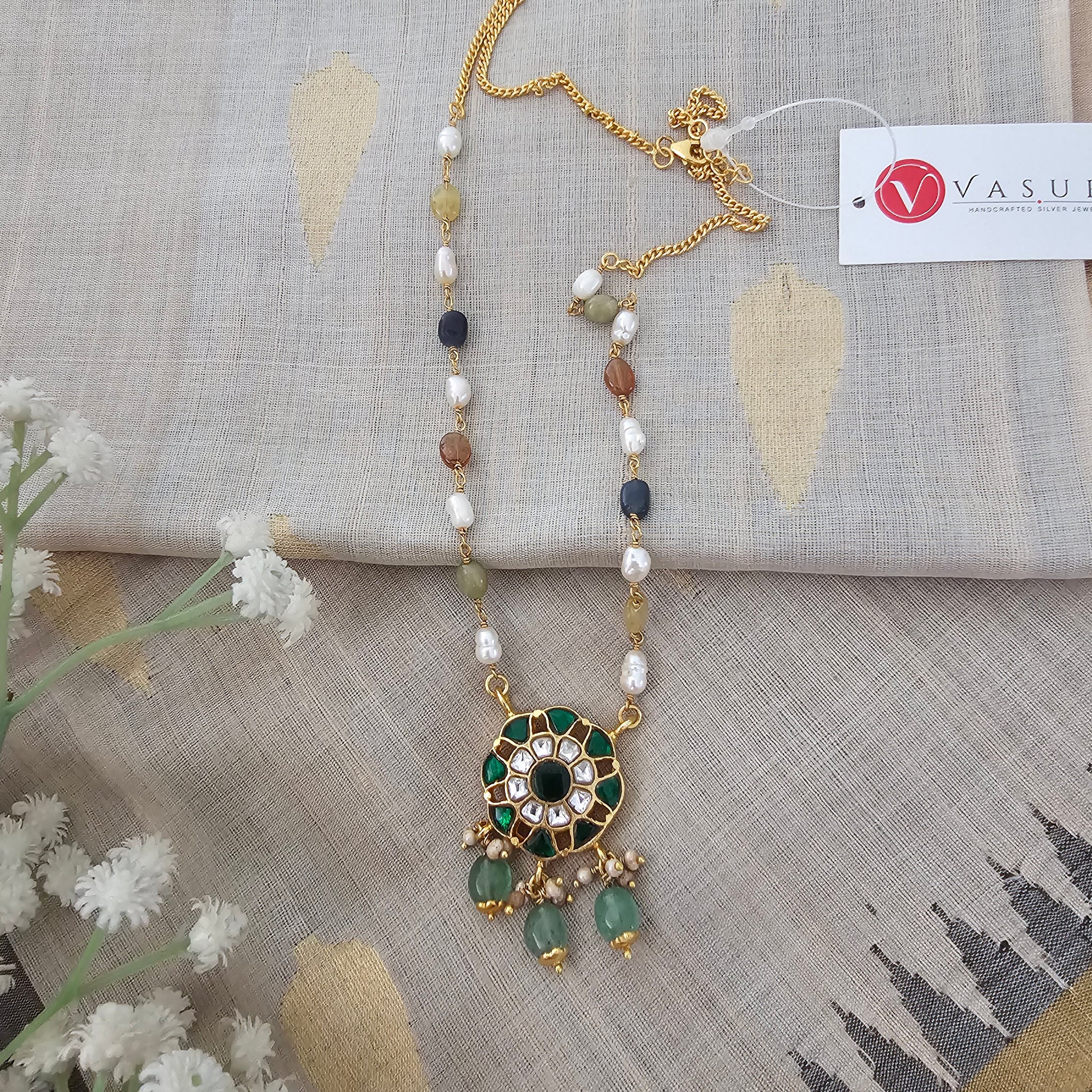 Silver 92.5 kundan gold polish necklace