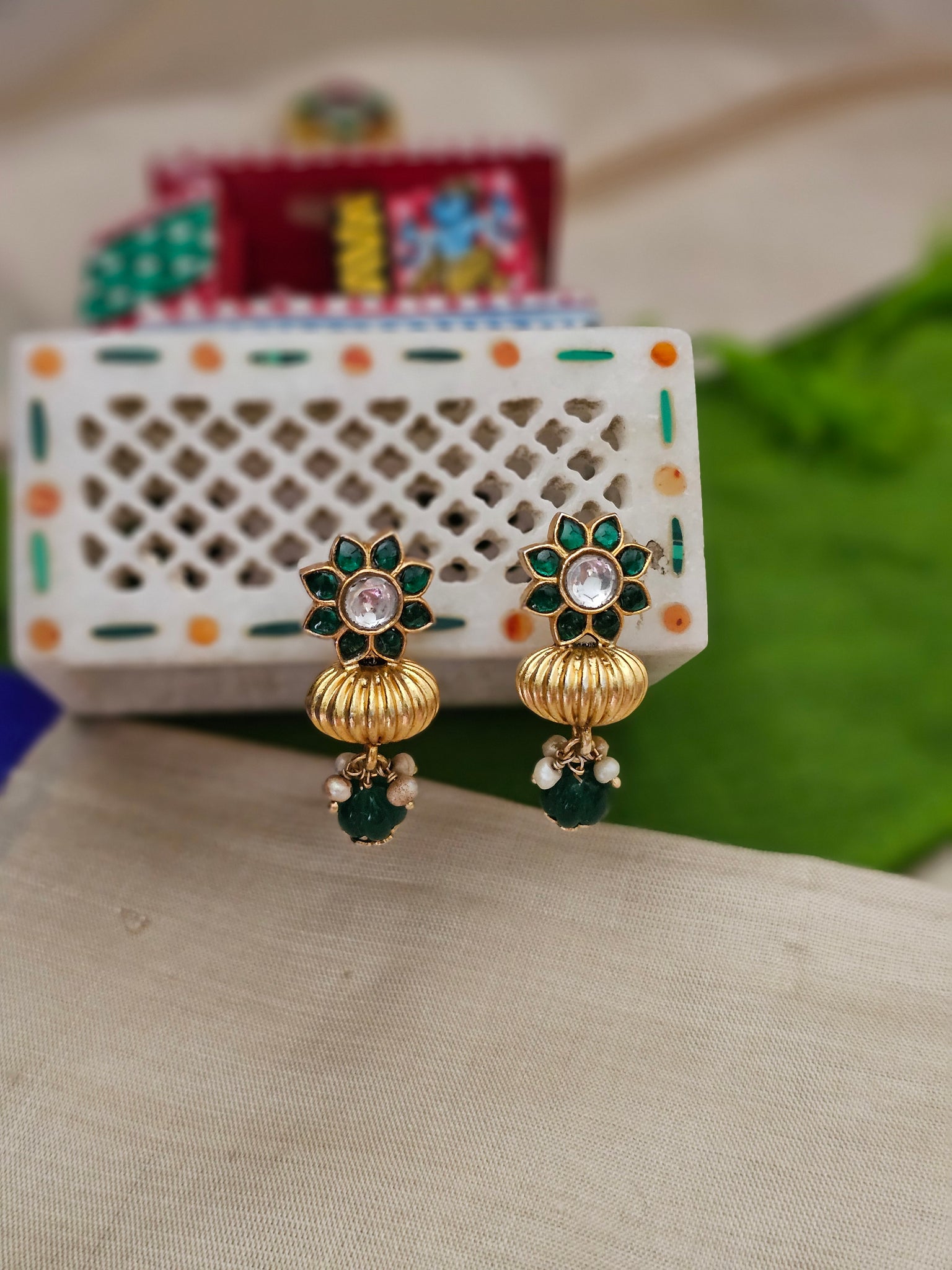Silver 92.5 gold polish kundan earrings