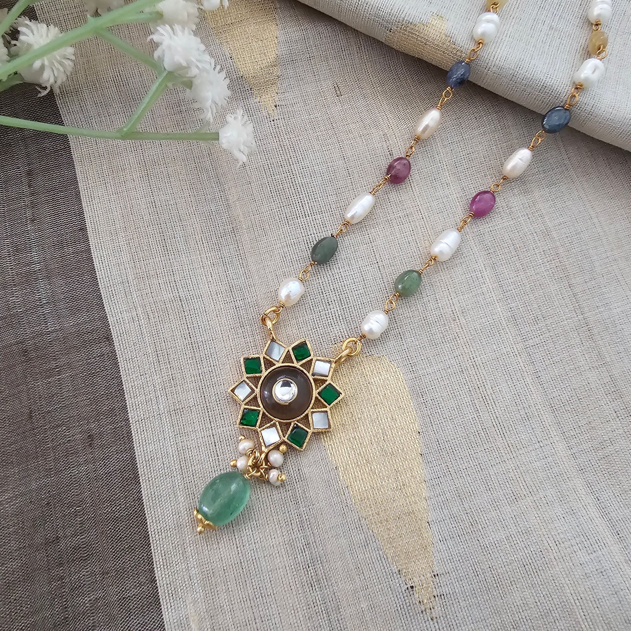 Silver 92.5 kundan gold polish necklace