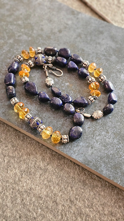 Hemaneel | Lapis Lazuli, Citrine & Sterling Silver Necklace