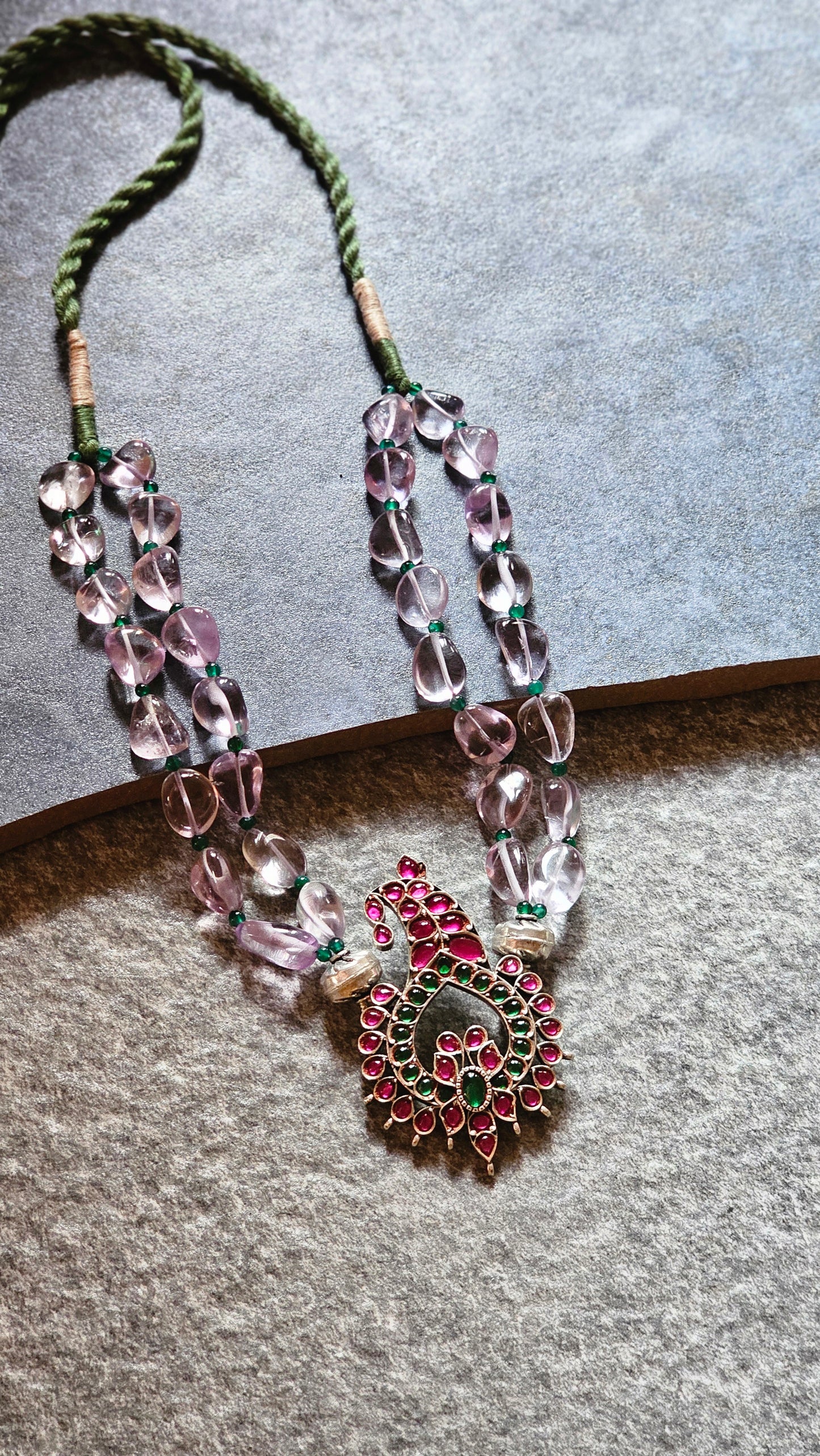 Pink Amethyst necklace kundan pendant