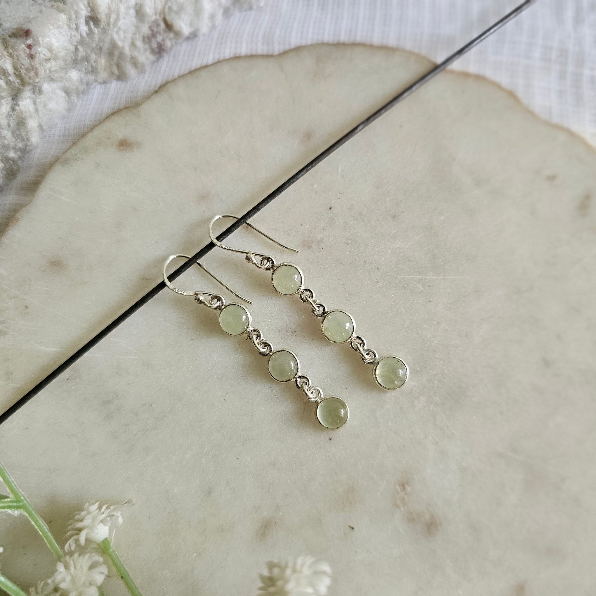 Silver 92.5 cut green sapphire earrings