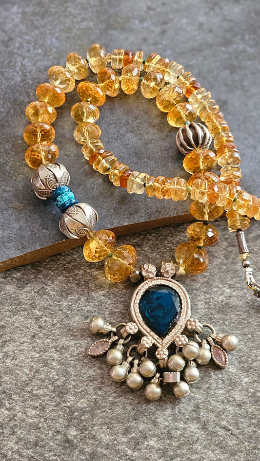 Citrine necklace vintage glass pendant