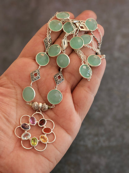 Chakra pendant with chalcedony and marcasite details necklace