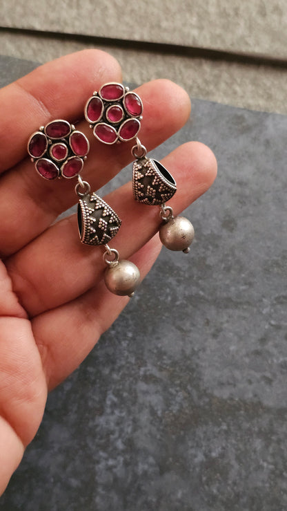 Gulnaar – Pink Garnet & Rawa Silver Danglers