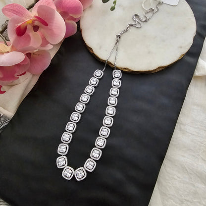 Silver 92.5 CZ princess cut solitaire necklace