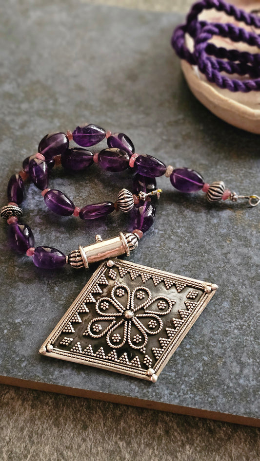 Nirjara – Amethyst & Rawa Silver Pendant Necklace | Soul Strung