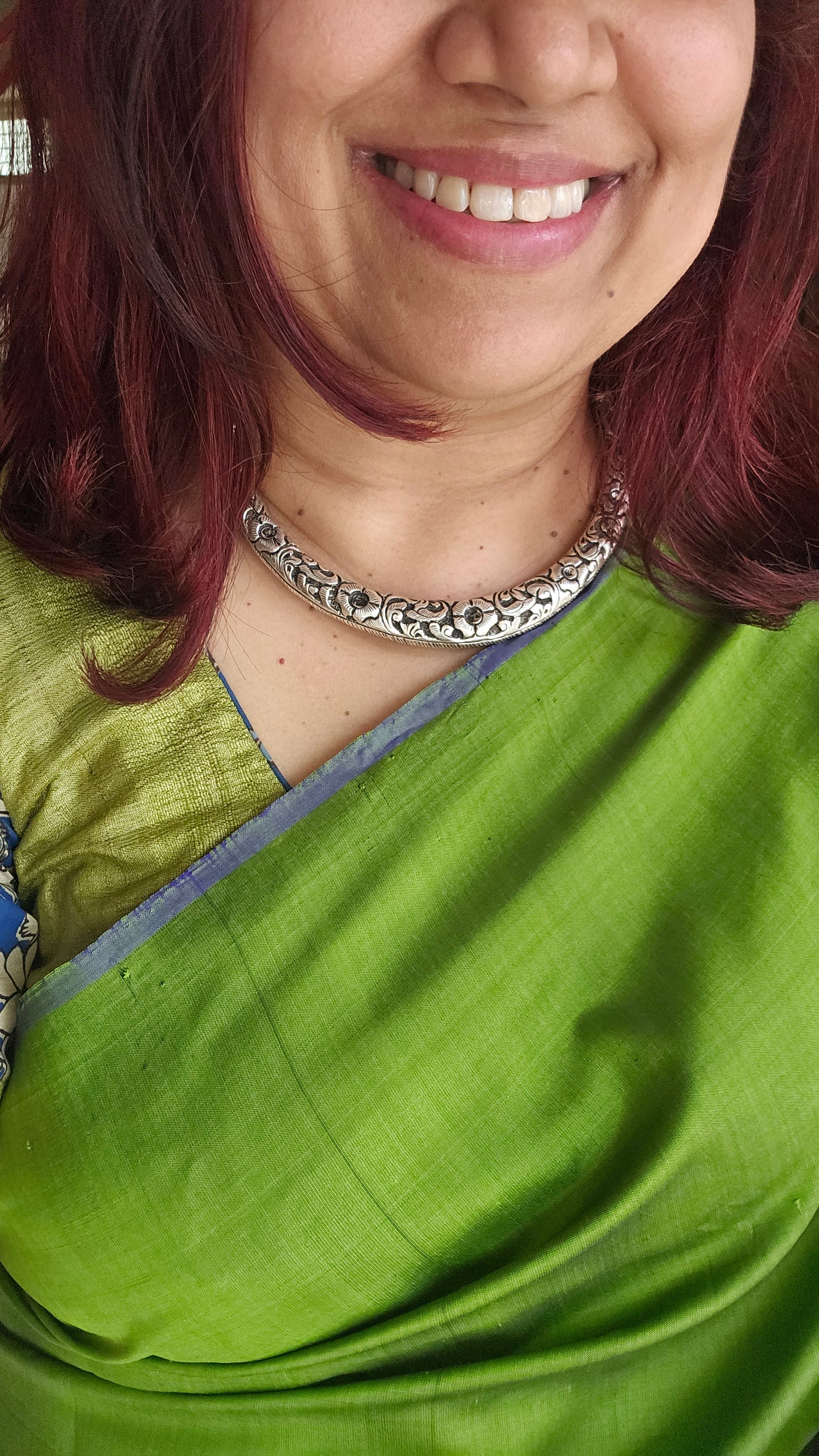 Chitai Work Hasli Necklace in 92.5 Silver with Black Threadwork Tassel