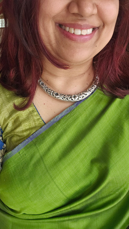 Chitai Work Hasli Necklace in 92.5 Silver with Black Threadwork Tassel