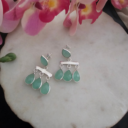 Silver 92.5 green chalcedony dangler