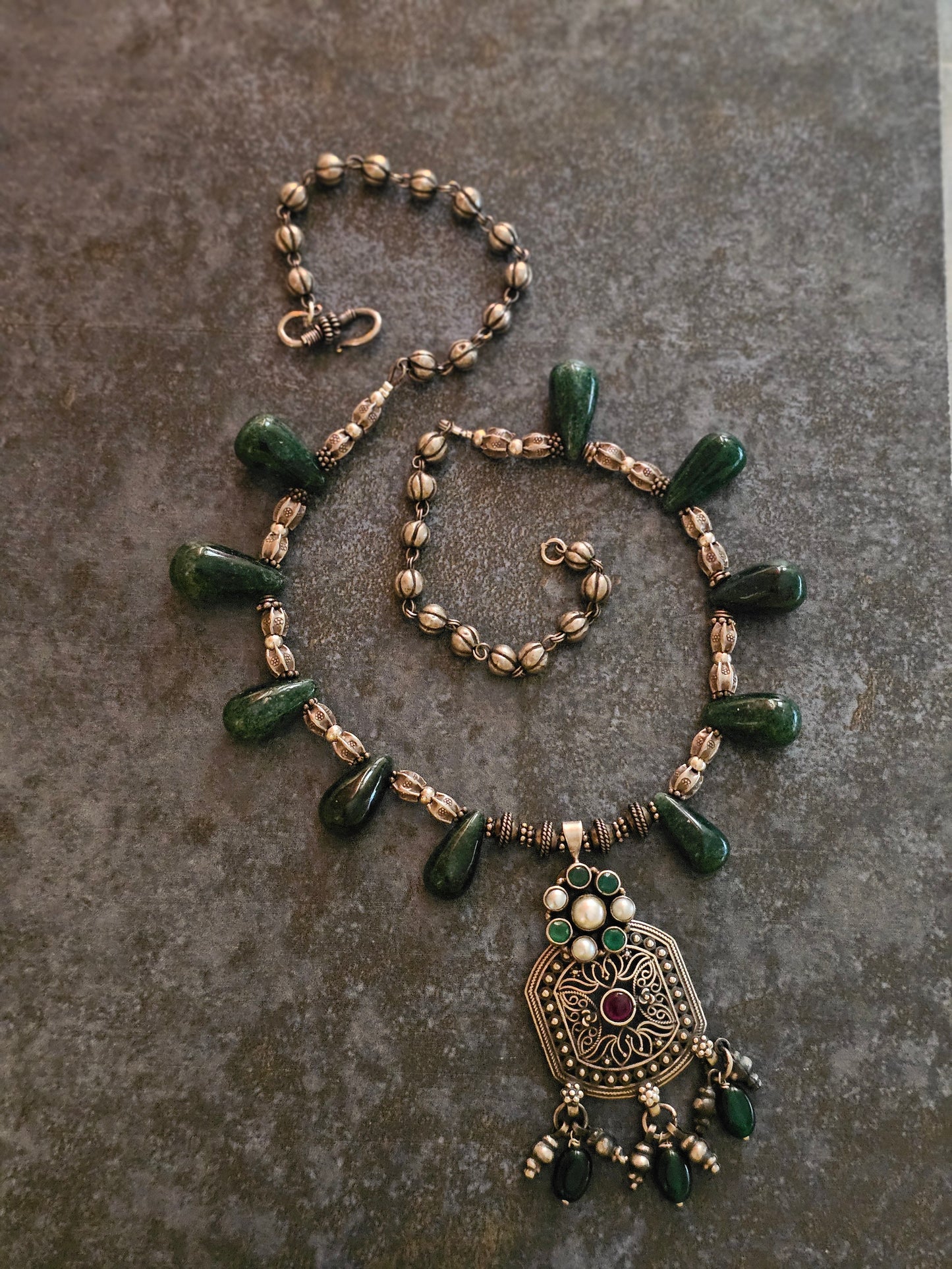 Green Aventurine silver necklace