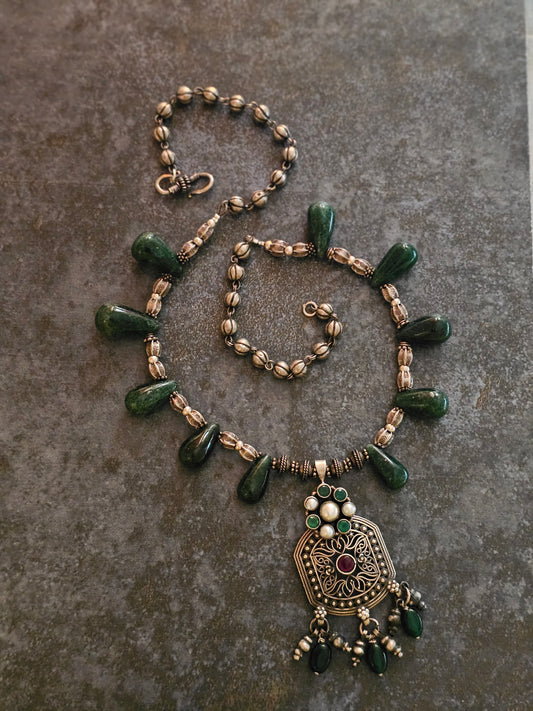 Green Aventurine silver necklace