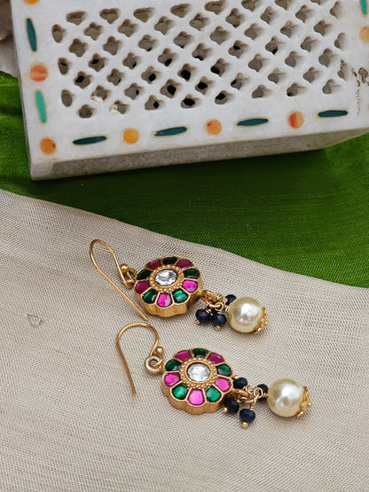 Silver 92.5 gold polish kundan earrings