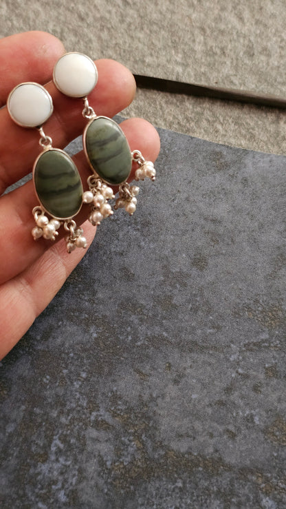 Forest Whisper – Green Jasper & Moonstone Earrings