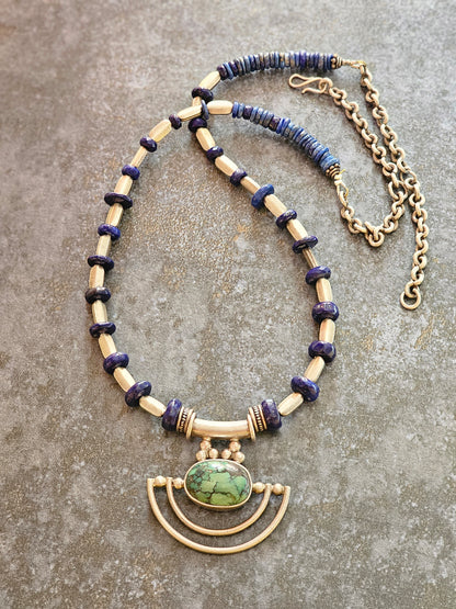 Green Turquoise and lapis lazuli necklace