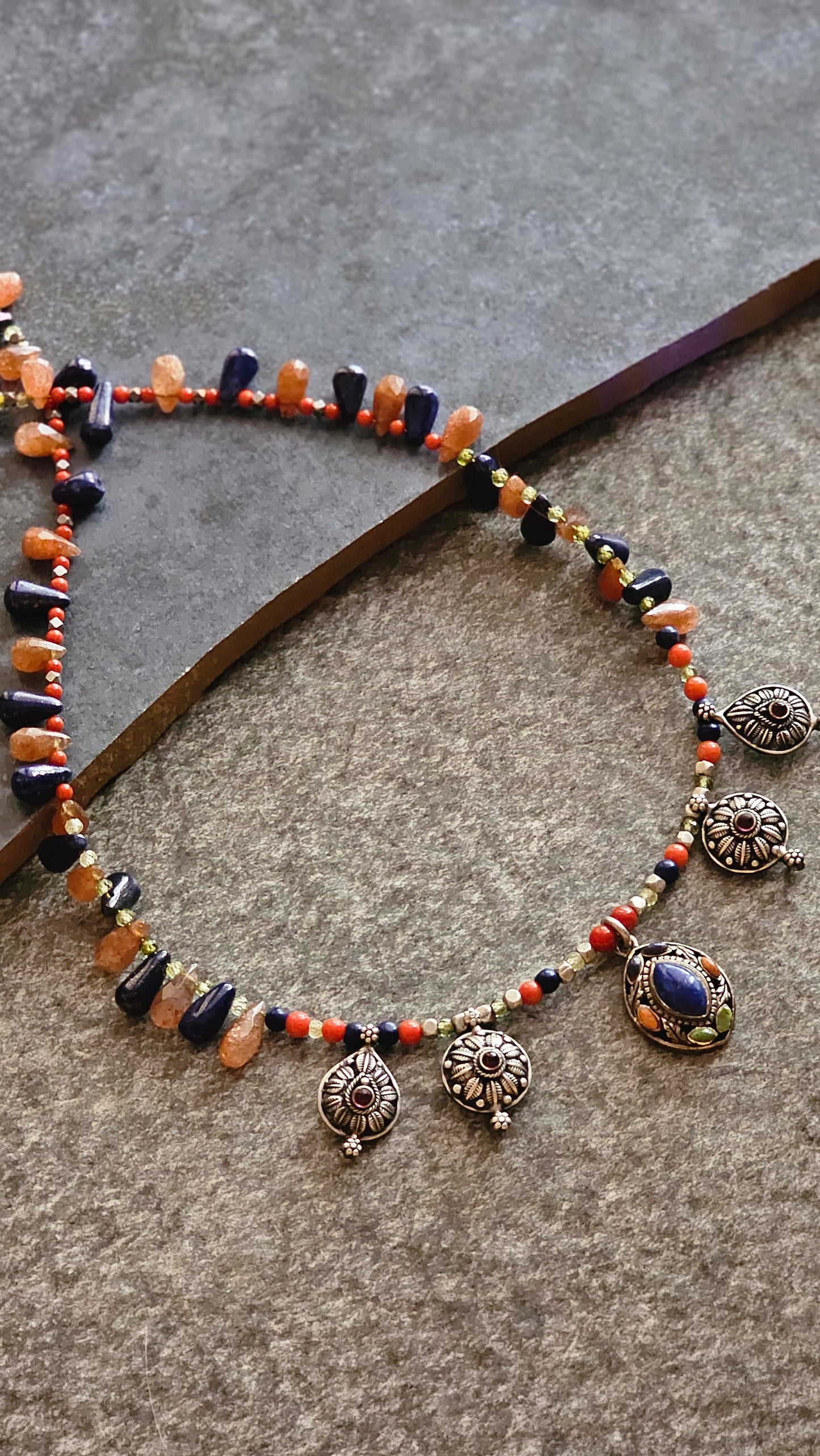 Labrodrite, Sunstone Kolhapur Saaz motifs necklace