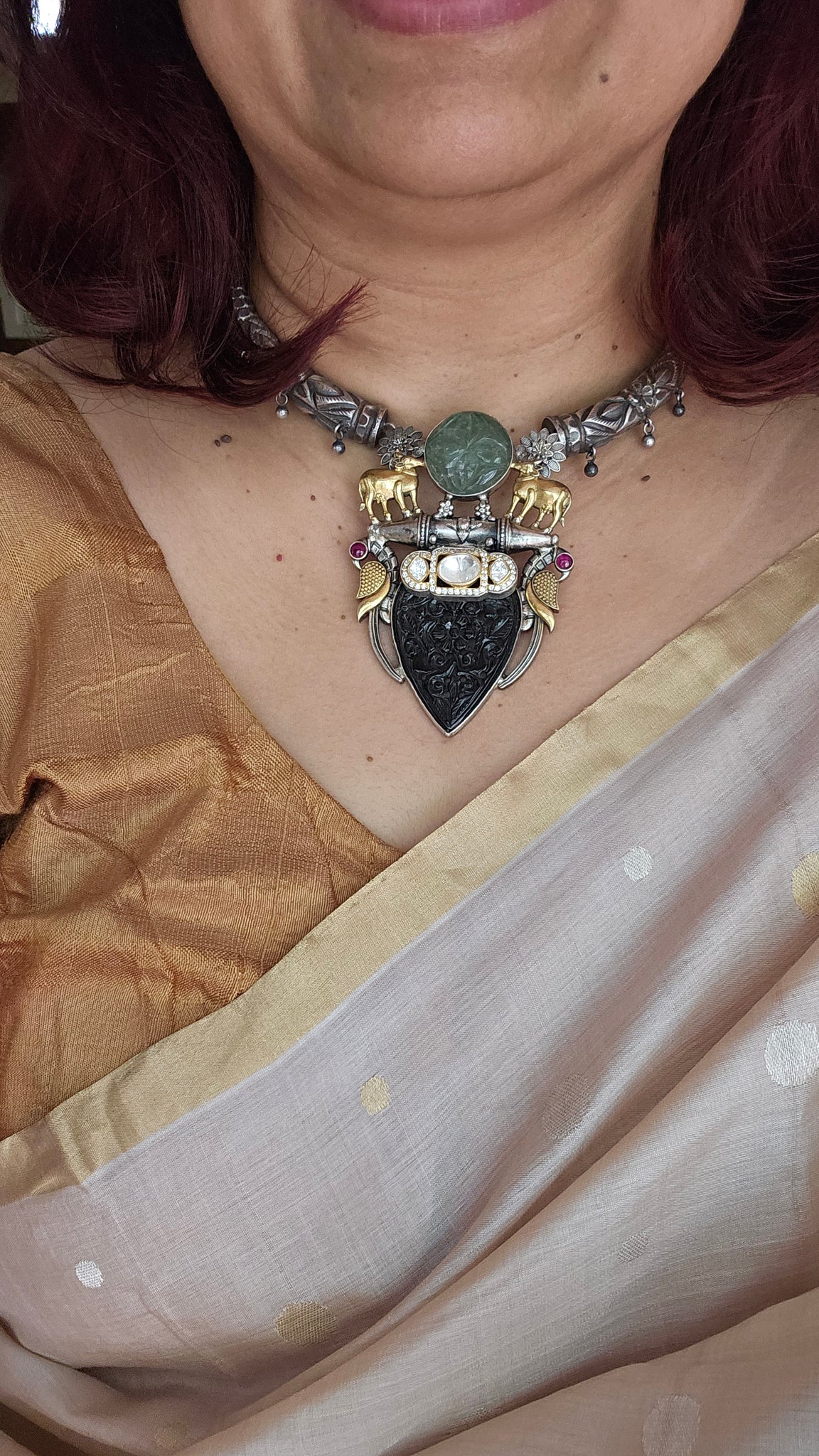 Silver 92.5 kundan fusion necklace