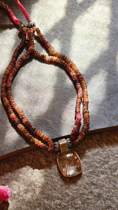 Tourmaline necklace Golden Rutilated pendant