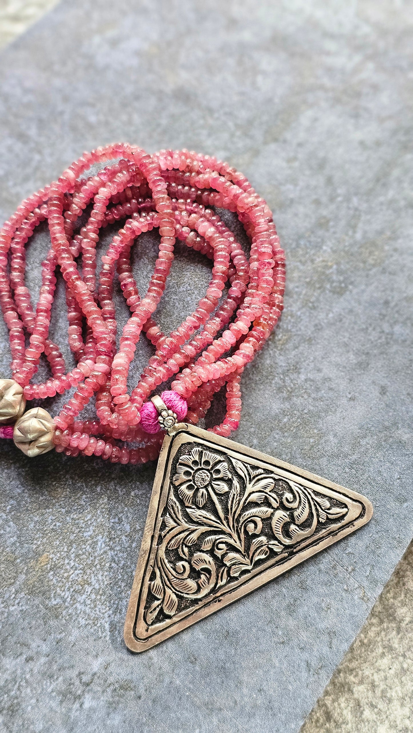 Soul Strung | Pink Tourmaline & Repoussé Pendant Necklace