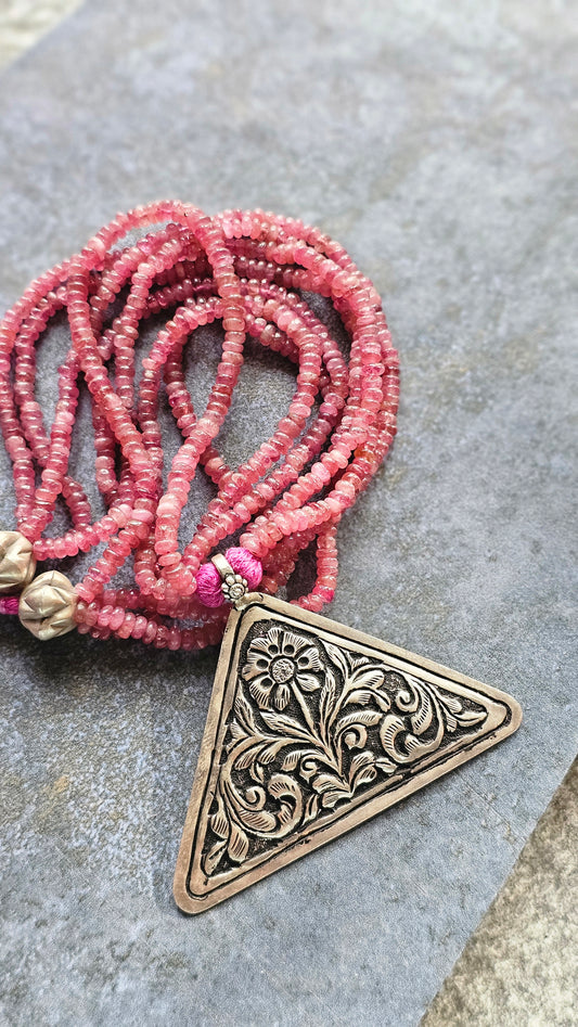 Soul Strung | Pink Tourmaline & Repoussé Pendant Necklace